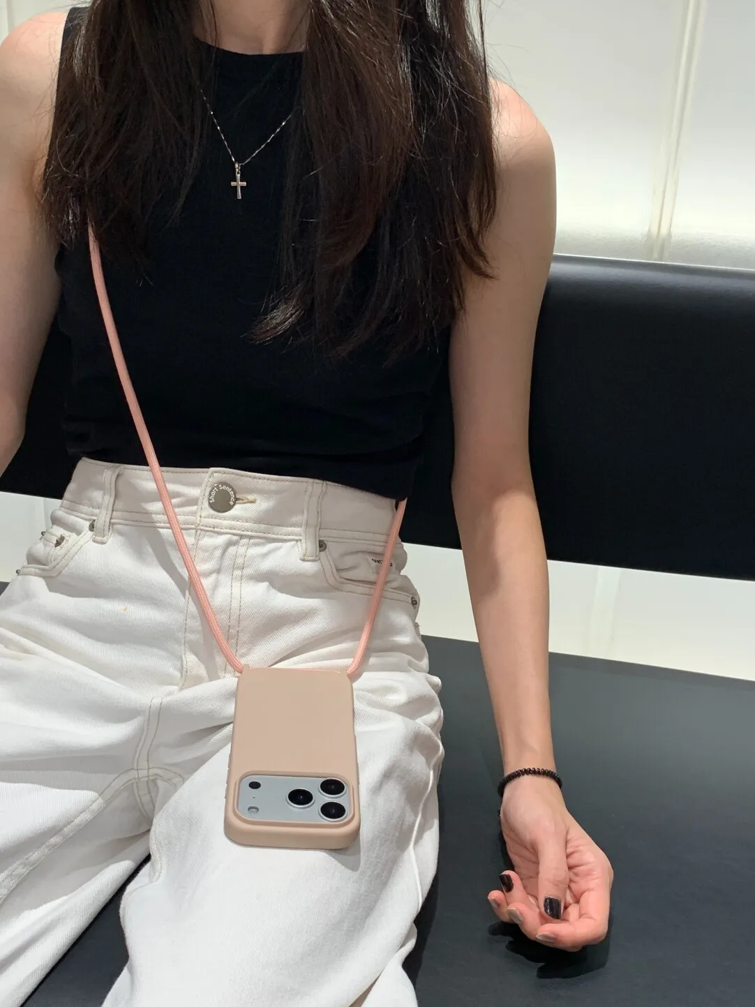 Crossbody Liquid Silicone Shockproof Phone Case with Soft Matte Cover and Lanyard Strap