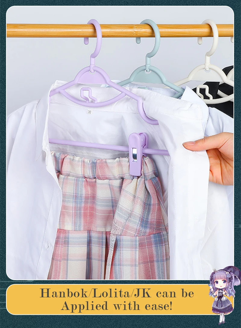 Description Picture 4 of item5/10PCS Multifunctional Clothes Hanger With Clip Set Of Hangers Space Saving Non-Slip Storage Women's Skirt Clothes Organizer