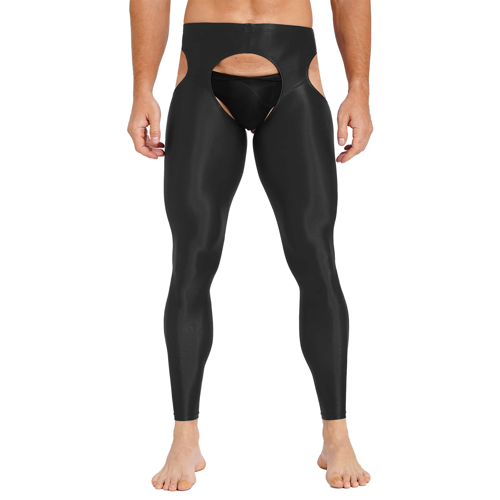 Men Leggings Men High Elastic Low Waist Pencil Pants Sexy Hollow Out Leggings Open Crotch Solid Color Long Pants Gym Leggings Tight Underwear