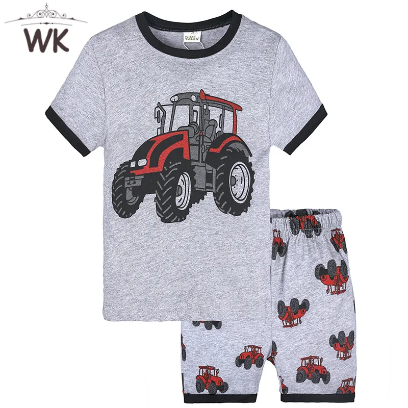 Baby Boy Girl Clothes Sets Summer Short Sleeve Tractors Cartoon Print