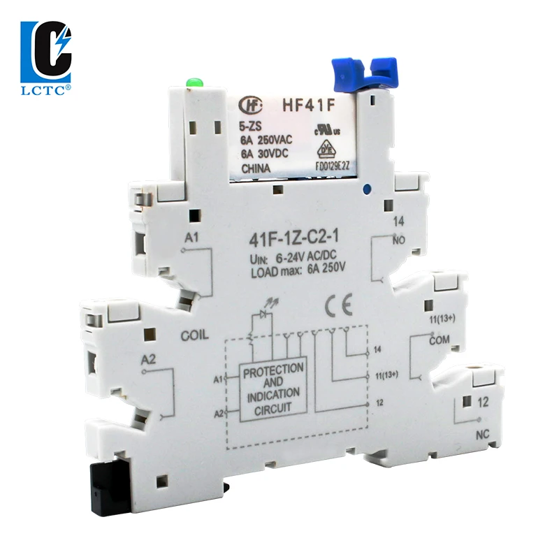 High Frequen Utra-thin Slim/SSR Relay DIN Mount with LED 6A 1CO Relay 41F-5-ZS 41F-12-ZS 41F-24-ZS 5V 12V 24V