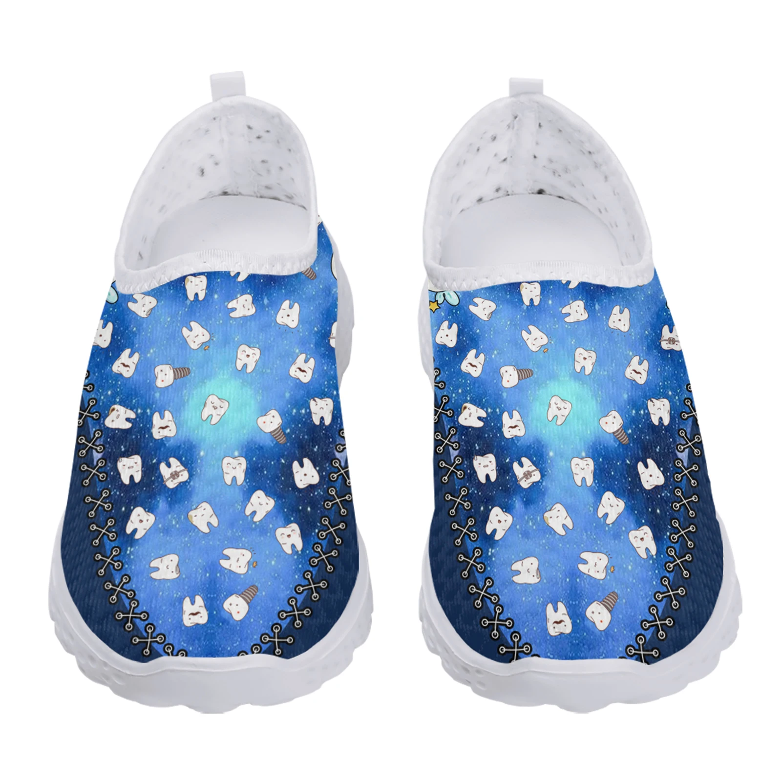 Blue Star Cartoon Teeth Design Lightweight Breathable Mesh Shoes Soft Comfortable Apartment Shoes Walking Shoes