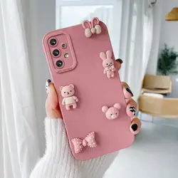 Cute 3D Bears Silicone Cartoon Back Cover for A21S (Bear Pink)