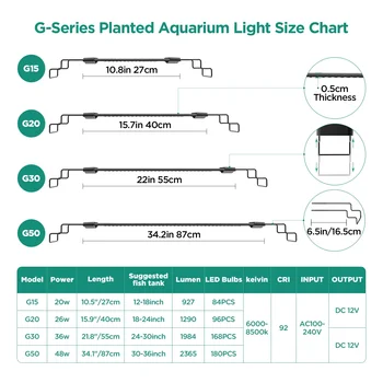 Lominie-LED Aquarium Lights, Planted Tank, Freshwater Light, Full Spectrum Fish Tank and Bracket, 28cm-44cm 6