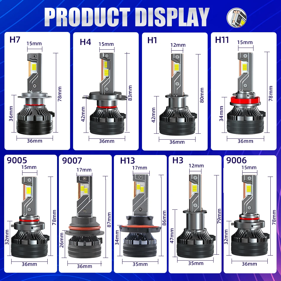 H7 LED 헤드라이트 1800000LM 8800W H4 3개의 구리 파이프 LED 라이트 전구 자동차용 12V 24V H1 H8 H11 HB3 HB4 9005 9006 9012 9007 6000K