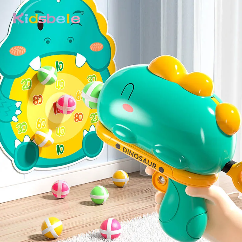 Dinosaur Sticky Ball Throwing Toy Set Shooting Ball Gun Dart Board Target Soft Bullet Outdoor Indoor Game Girl Boy Birthday Gift