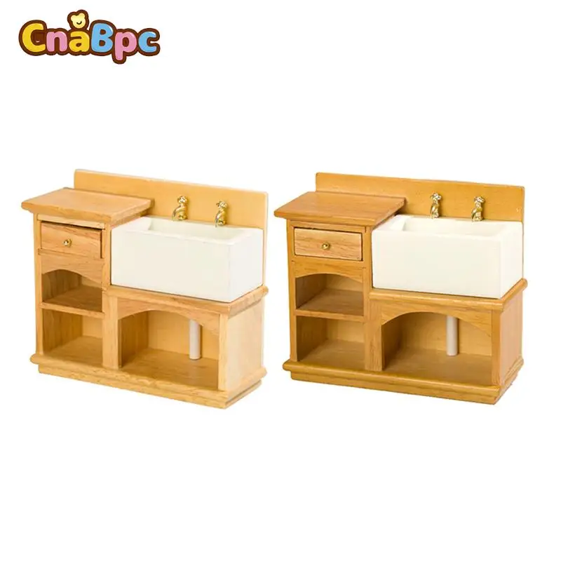 

1:12 Dollhouse Miniature Double Basin Sink Mini Bathroom Furniture Model For DIY Doll House Scene Decor Kids Pretend Play Toy