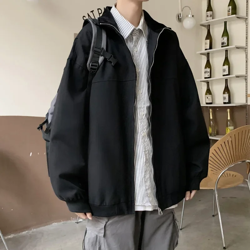 홍콩 스타일 남성 작업 재킷, 루즈핏 힙합 캐주얼 학생 가디건, 한국 트렌디 인스 스타일, 가을 겨울