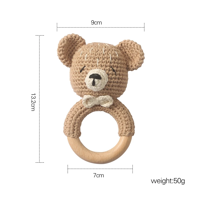 1PC Crochet Animal Bear Rattle Toy Soother Bracelet Wooden Teether Ring Baby Product Mobile Pram Crib Wooden Toys Newborn Gifts - Bilde 6