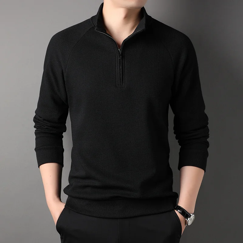 

Spring Autumn Mens Sweatshirts Fashion Cotton Walf Checks Stand Collar Half Zipper Male Jackets Solid Color Man Hoodies