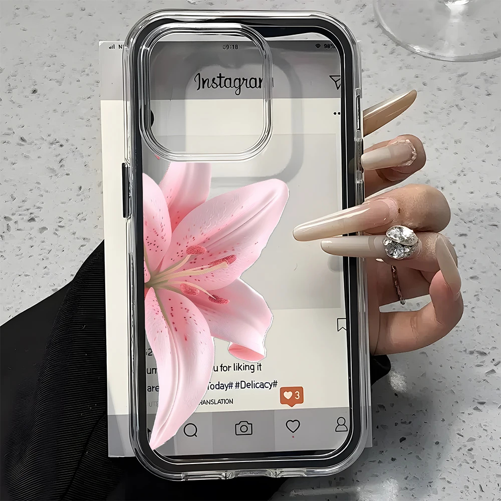 Romantic Pink Lily Clear Phone Case - Candy Color Silicone Soft Cover