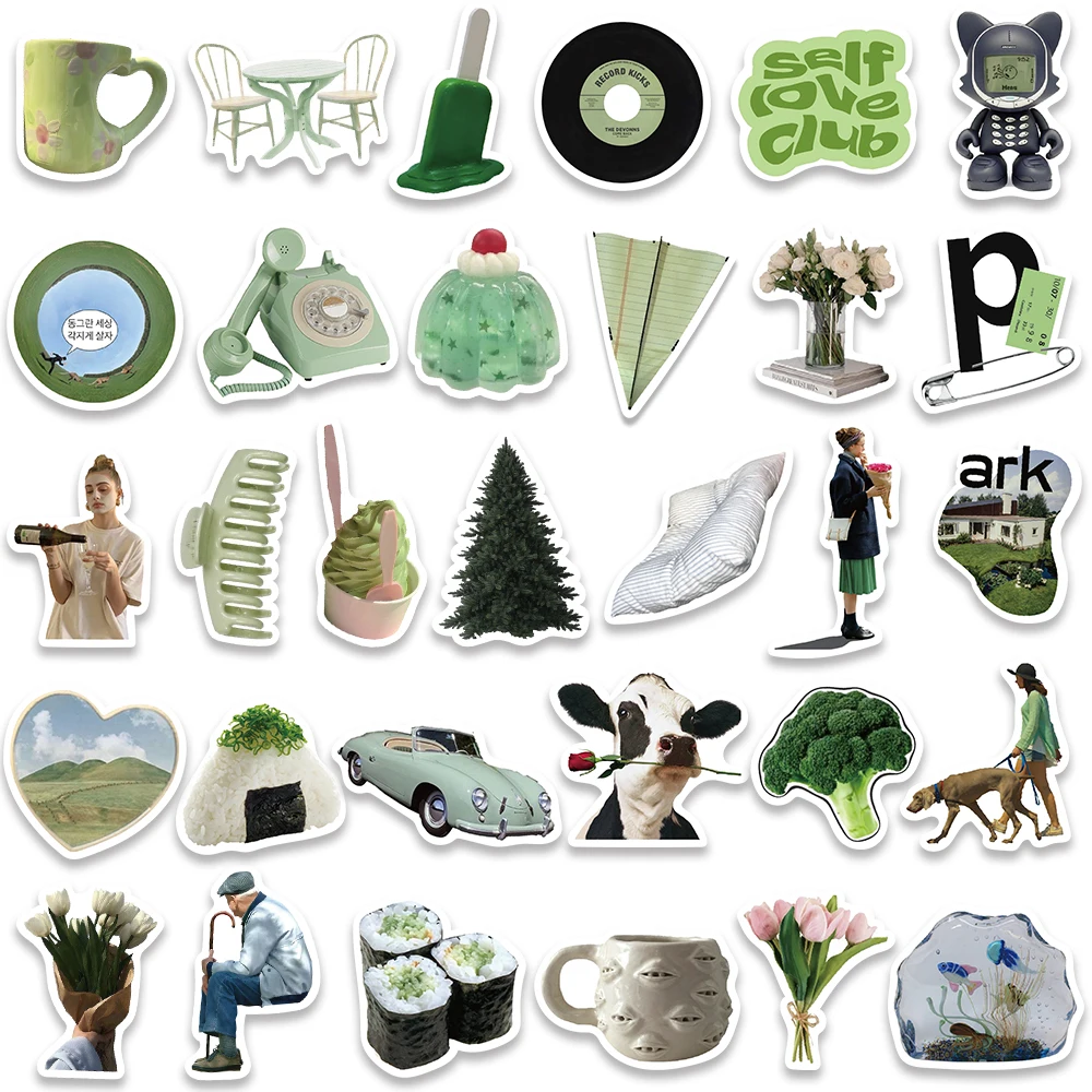 62pcs Ins Style Laptop Decals DIY Spring Green Aesthetic Stickers For Luggage Guitar Phone Diary Waterproof Graffiti Kids Toy