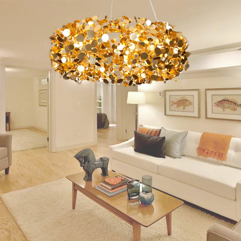 

Золотая люстра из нержавеющей стали, современная роскошная люстра для столовой, ресторана, подвесные светильники с золотым/хромированным покрытием, круглая, 60/80