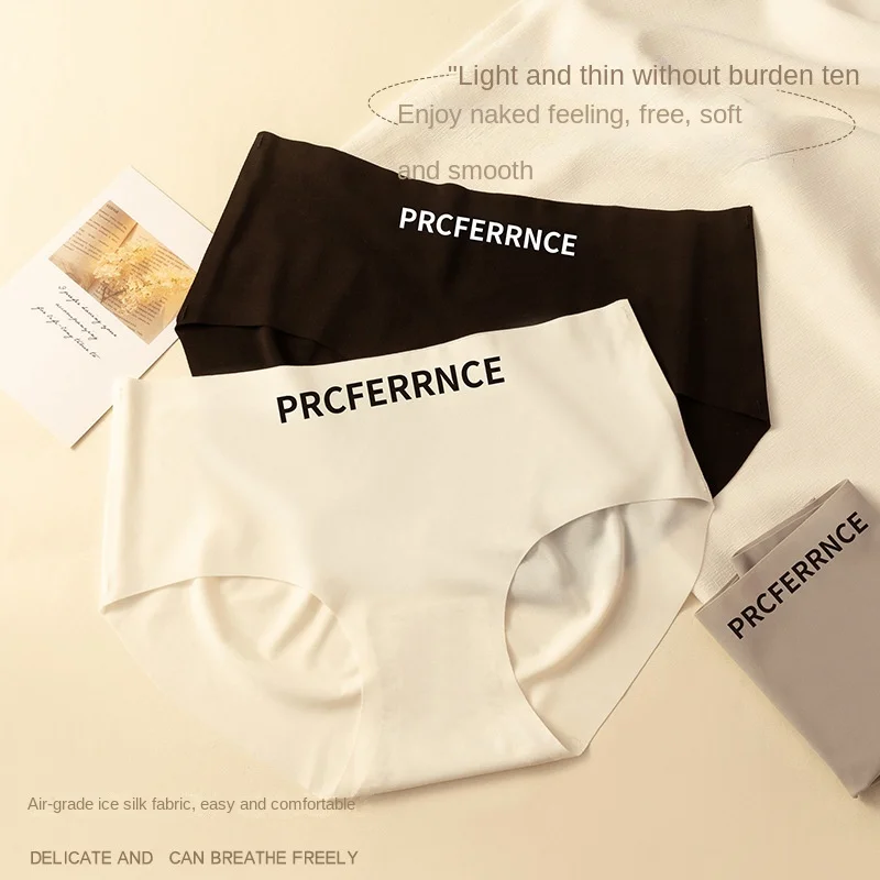 

M-XL Women's Underwear Panty Sexy Lace Panties Girl Ice Sports Briefs Middle Waist Seamless Letter Underpants Female Lingerie