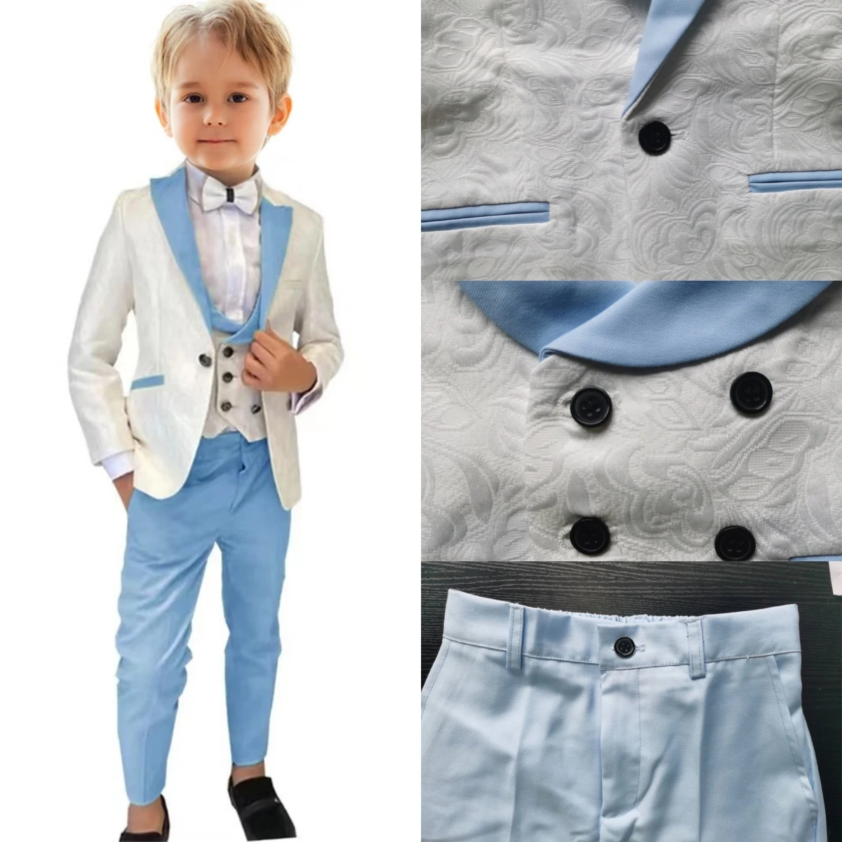 Formal Boy's 3-Piece Suit Set Jacket Vest Pants Paisley Slim Fit Kids Tuxedo Toddler Dresswear Wedding Ring Bearer boys suits