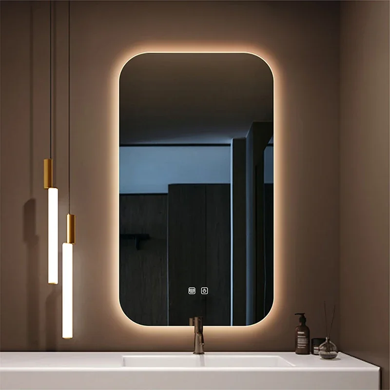 

Rectangular Smart Bathroom Mirror With light Anti-Fog Brightness Dimmer Three Color LED Bath Vanity Full Body Makeup Mirror