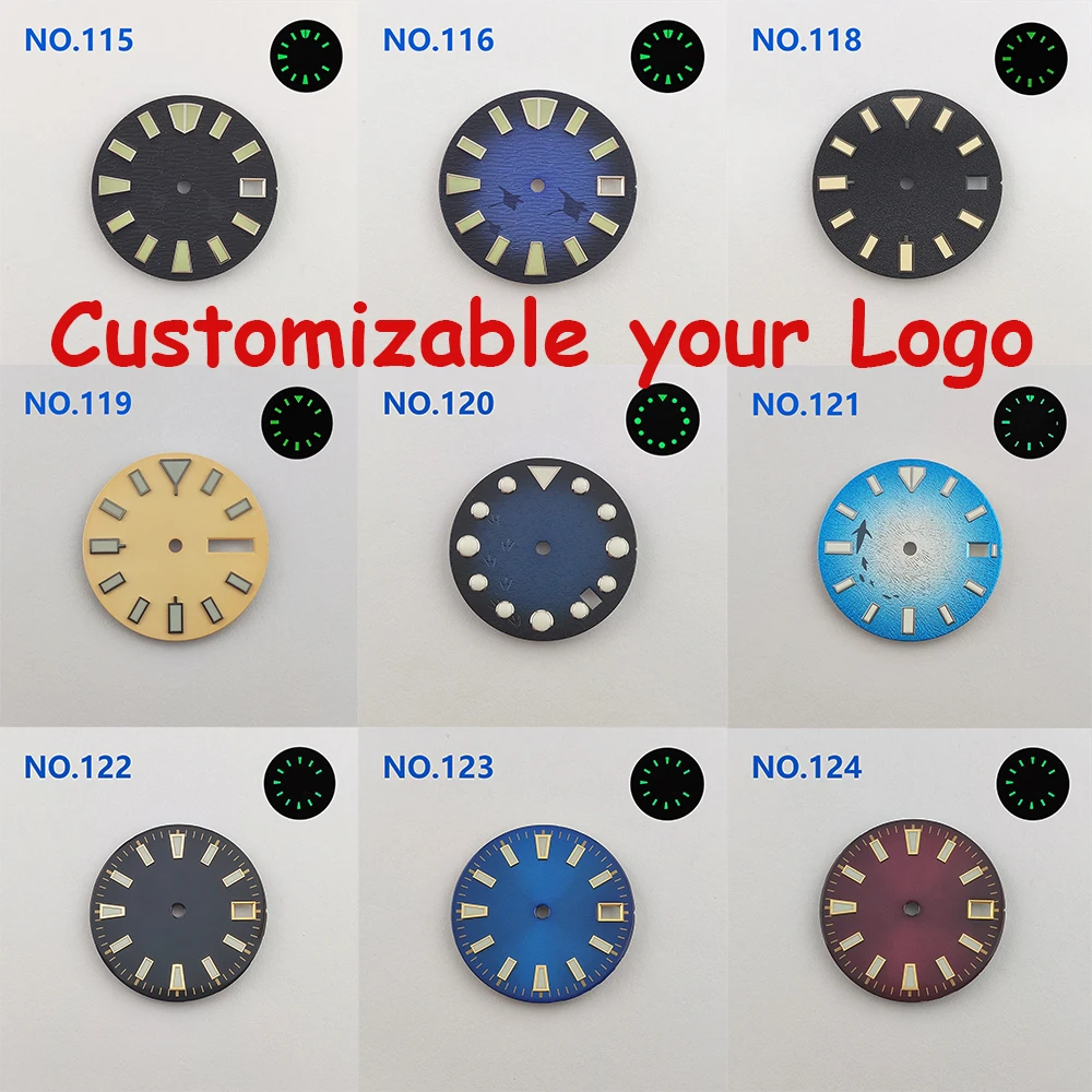 Watch Dial 28.5mm nh35 Dial Green Luminous No Watch Face Parts Customizable NH35/NH36 Movement