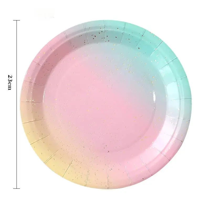 Regenbogen-Geschirrset für Geburtstagsfeiern Regenbogen-Tischdekoration Pappteller Becher Servietten Tischdecke Einweggeschirr – Detail 12