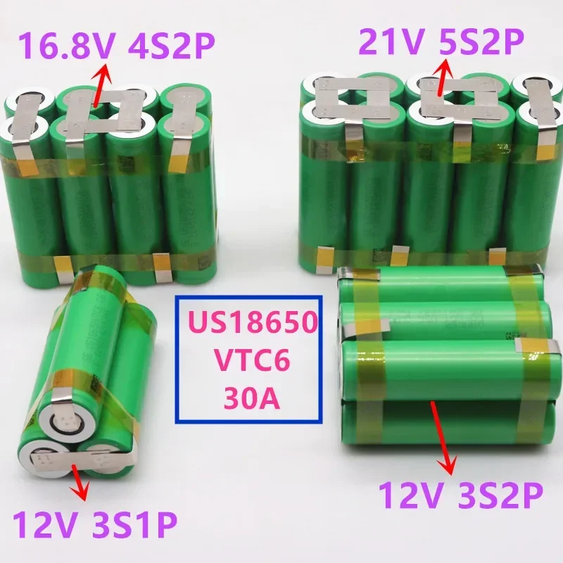 

12 В-21 в US18650 VTC6 6000 мАч 30 А для аккумулятора отвертки 12,6 в, сварная фотобатарея 3S1P 12,6 в, аккумулятор на заказ