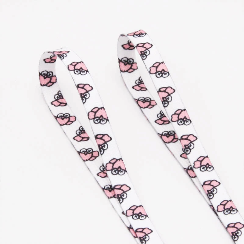 (30 Pairs/lot) Weiou 0.9cm Flat Print Adorable Pink Carton Cotton Shoe Laces For Women Adults Children Canvas Sneakers Shoelaces