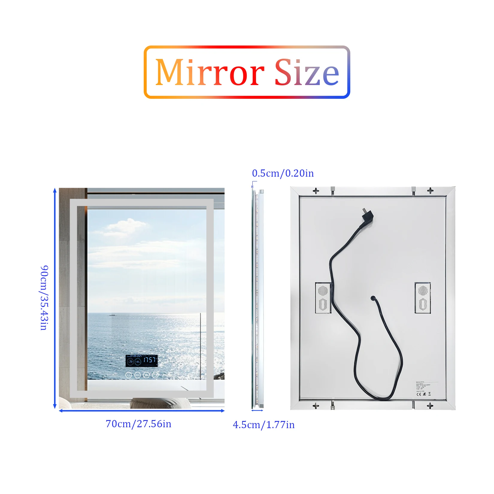 Wisfor 28x36 Lighted Bathroom Mirror with Bluetooth Speaker Smart LED Vanity Makeup Wall Mounted Mirrors 3 Lights Anti-Fog Touch 6