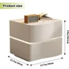Nightstand with LED Light, Leather Night Stand with Drawer, Solid Wood Bedside Table, 2 Drawers Nightstands Bedroom 5