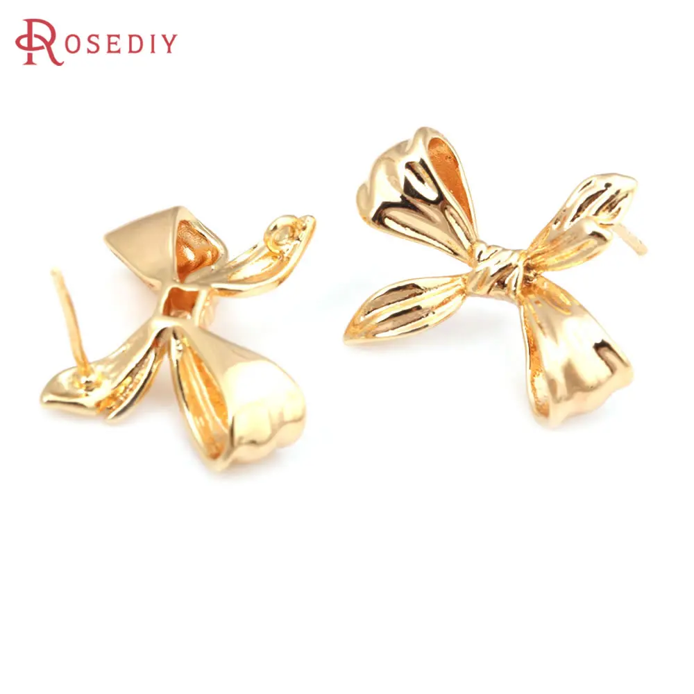 

6 шт., латунные серьги-гвоздики с бантом