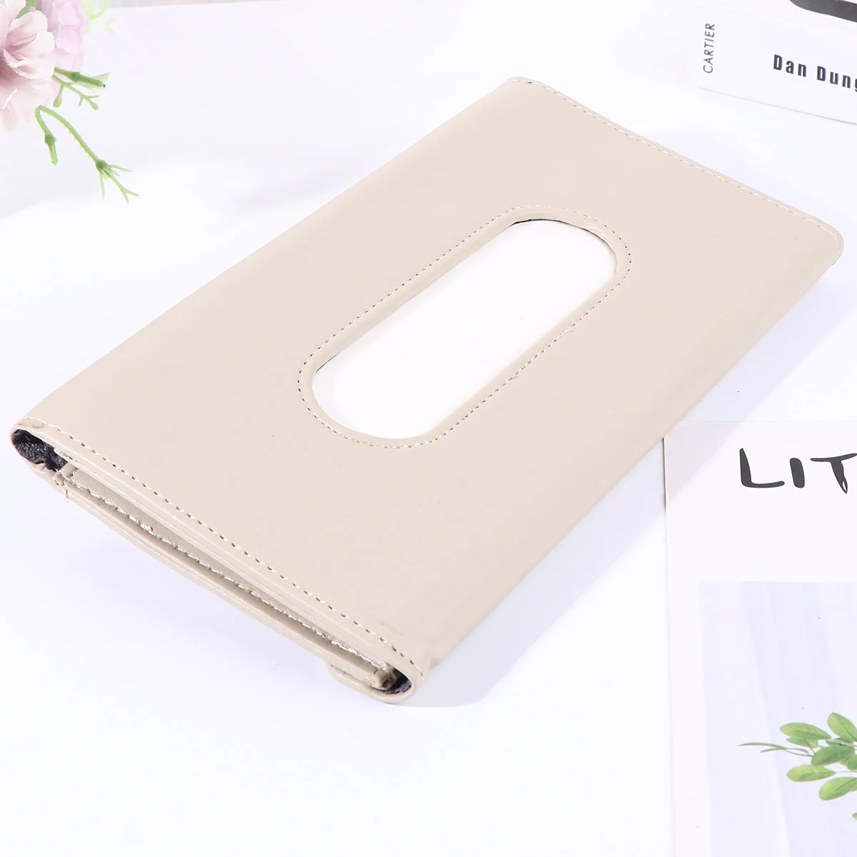 

Car Tissue Holder Sun Visor Napkin Clip Hanging Box PU Backseat Tissue Case Container Organizer for Car Auto Vehicle Beige