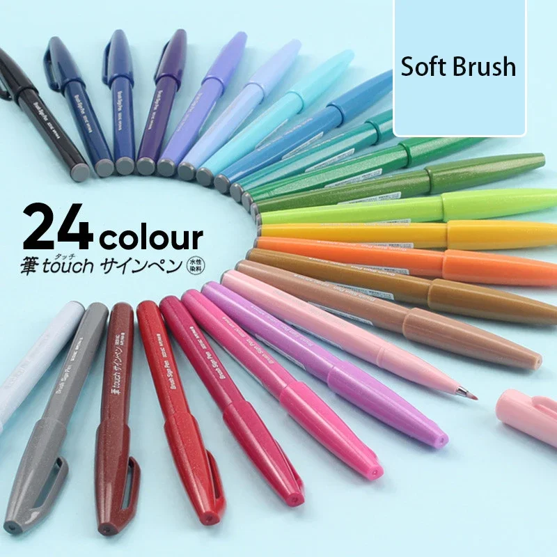 Japan Pentel Touch Brush Sign Pens Fude Pen Soft Flexible Tip 36 Colors Available New Pastel Colour Brush Lettering Pen