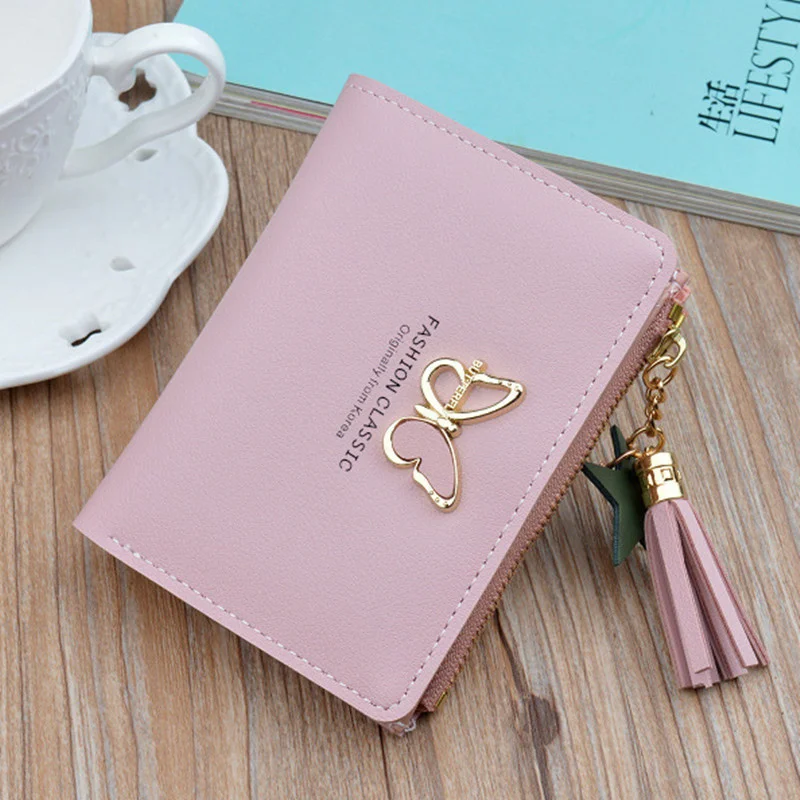 

Новый дизайн, Женский кошелек, модный кошелек с кисточками, кошелек из искусственной кожи, держатель для карт, Женский симпатичный короткий кошелек с зажимом для денег для девочек