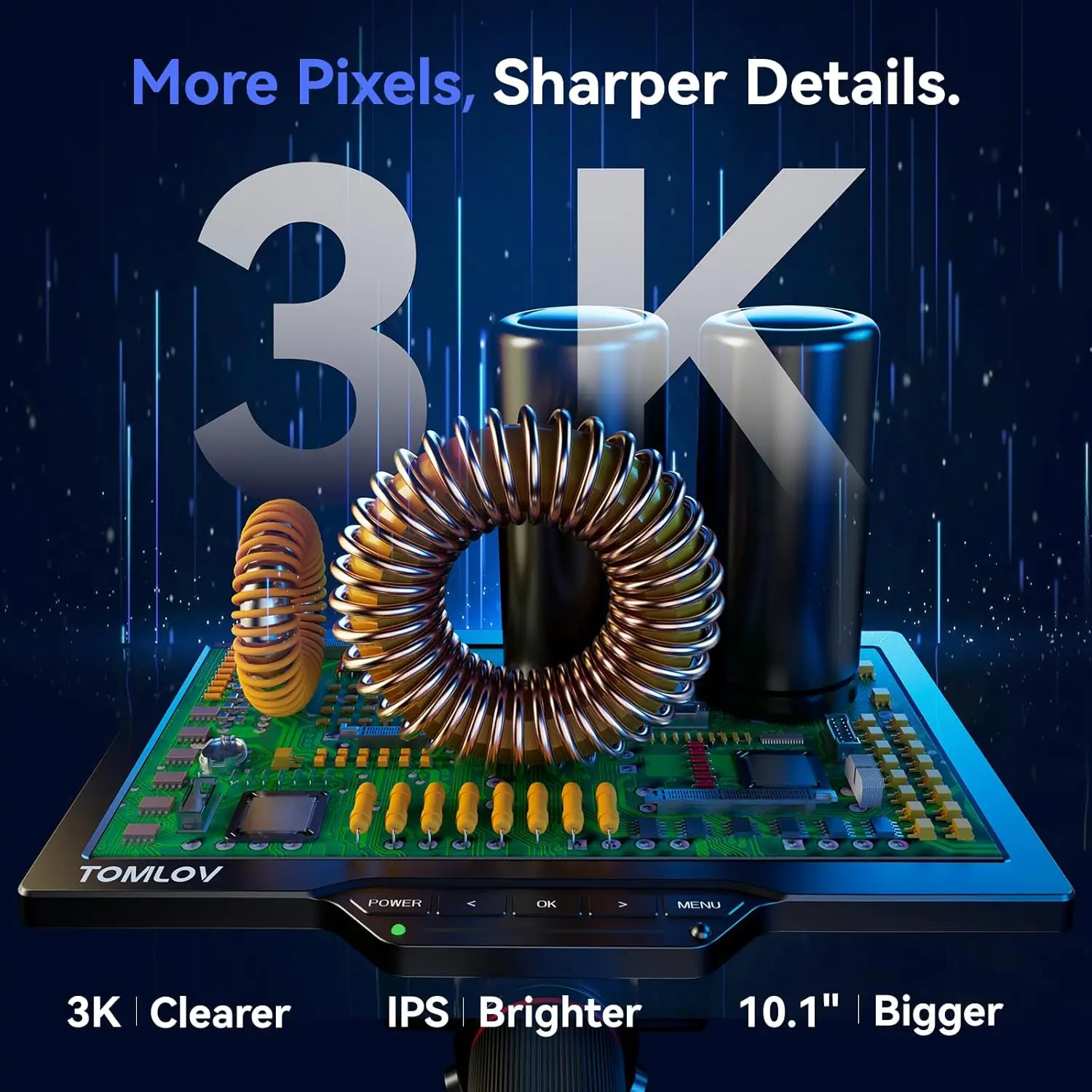 TOMLOV TM3K-3D Max 10 디지털 납땜 현미경 2000X 자기 듀얼 렌즈 3K 비디오 코인 현미경 (플렉스 암 수리 매트 포함)