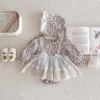 Newborn Girl Romper  Lace Cut Out Floral Dress   Long Sleeved+ Hat Baby Girl Bodysuit Baby Clothes 0-24 Months 1