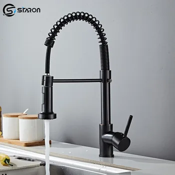 STARON Rubinetto per lavello da cucina nero opaco Rubinetto per acqua calda e fredda con una maniglia Gru da cucina cromata per bagno montata su piano 1