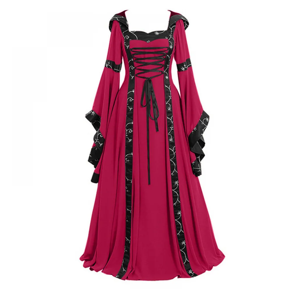 thumbnail image 5 of Vestido de bruja gótica victoriana para mujer, vestido medieval renacentista, mangas de trompeta, traje de demonio para carnaval de Halloween, 5 of 5