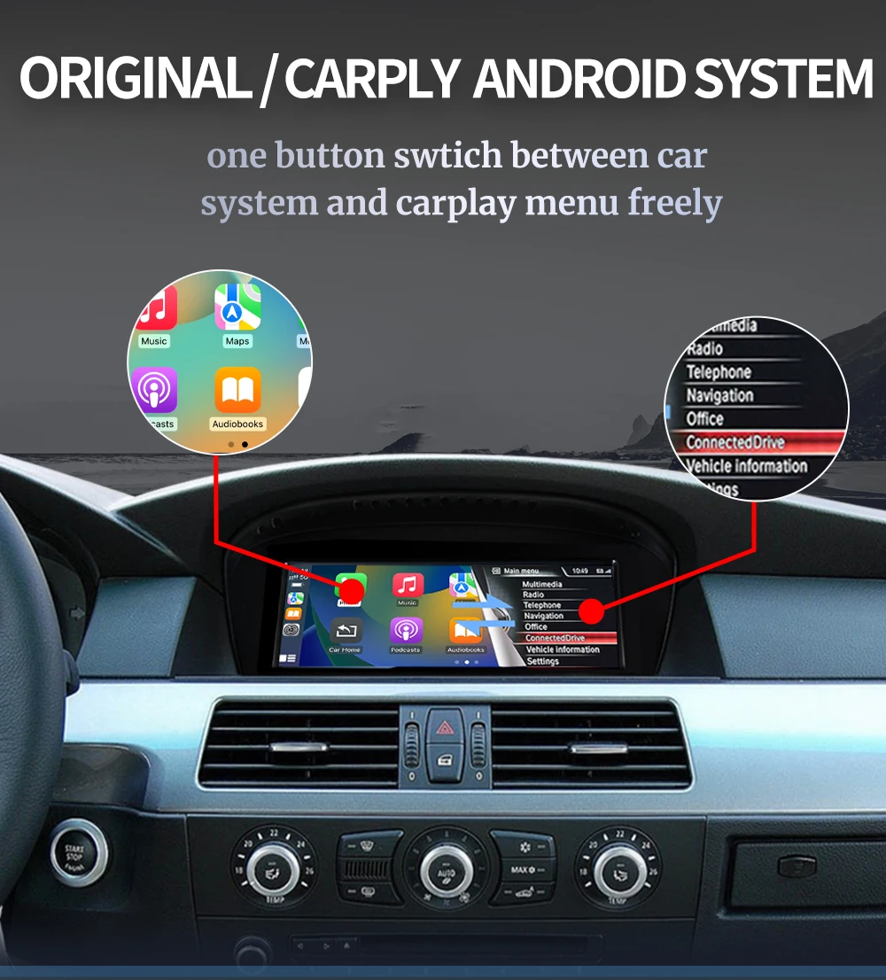 Carplay inalámbrico de 8,8 pulgadas para BMW 3 5 Series E60 E61 E90 E91 E92 E93 CCC CIC 2005-2012, pantalla táctil Bluetooth, compatible con cámara trasera, MirrorLink, LINUX, Radio Multimedia para coche 5
