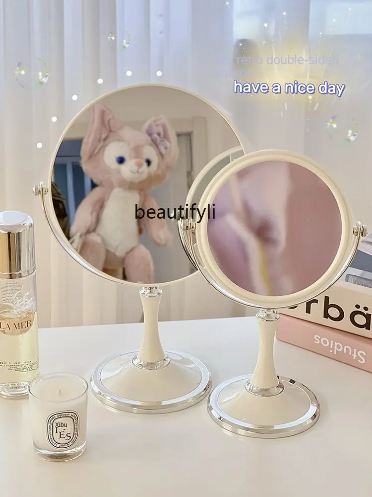 

zqDouble-Sided Makeup Mirror Retro Desktop round Desktop Large Dressing Table Mirror Bedroom Female