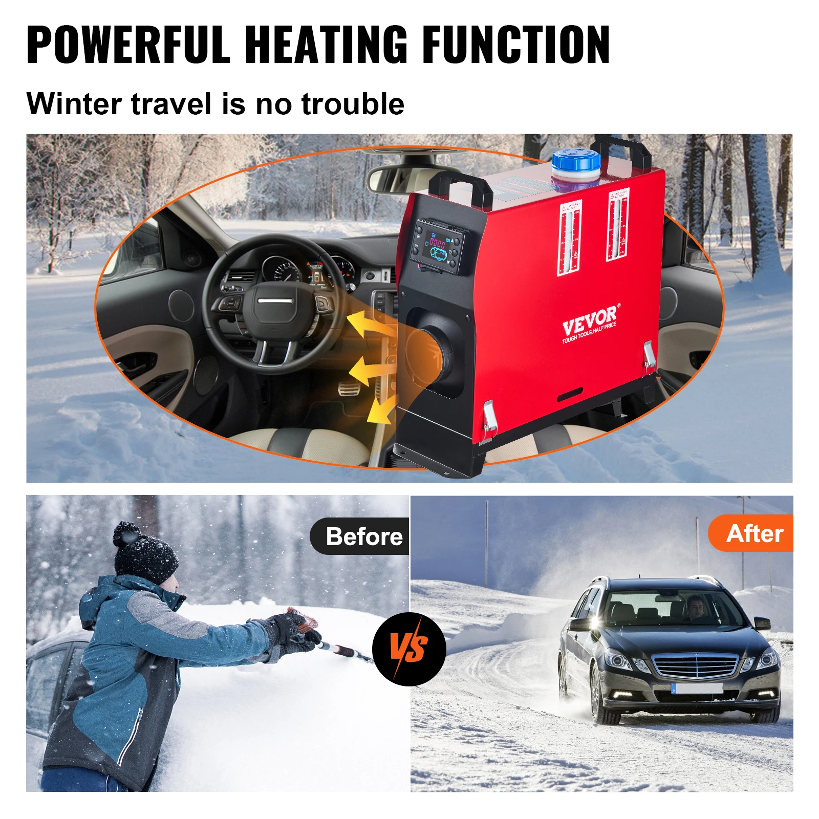 VEVOR 5KW Diesel Air Heater All in One 12V Diesel Parking Heater Silencer Diesel Heater w/Remote Control & LCD Switch for RV Bus 3