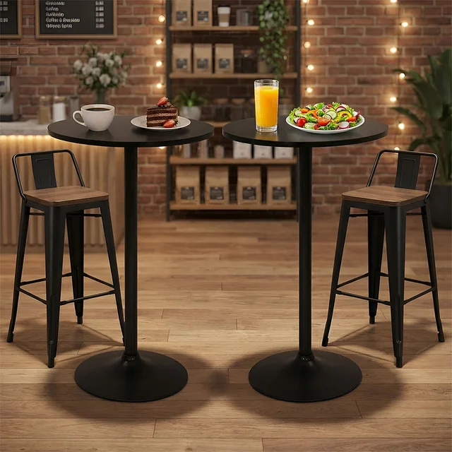 2 Pack 40 Inch Round Bistro Pub Table, Standard Height Cocktail Table, Compact High Top Table for Home Kitchen Dining Room