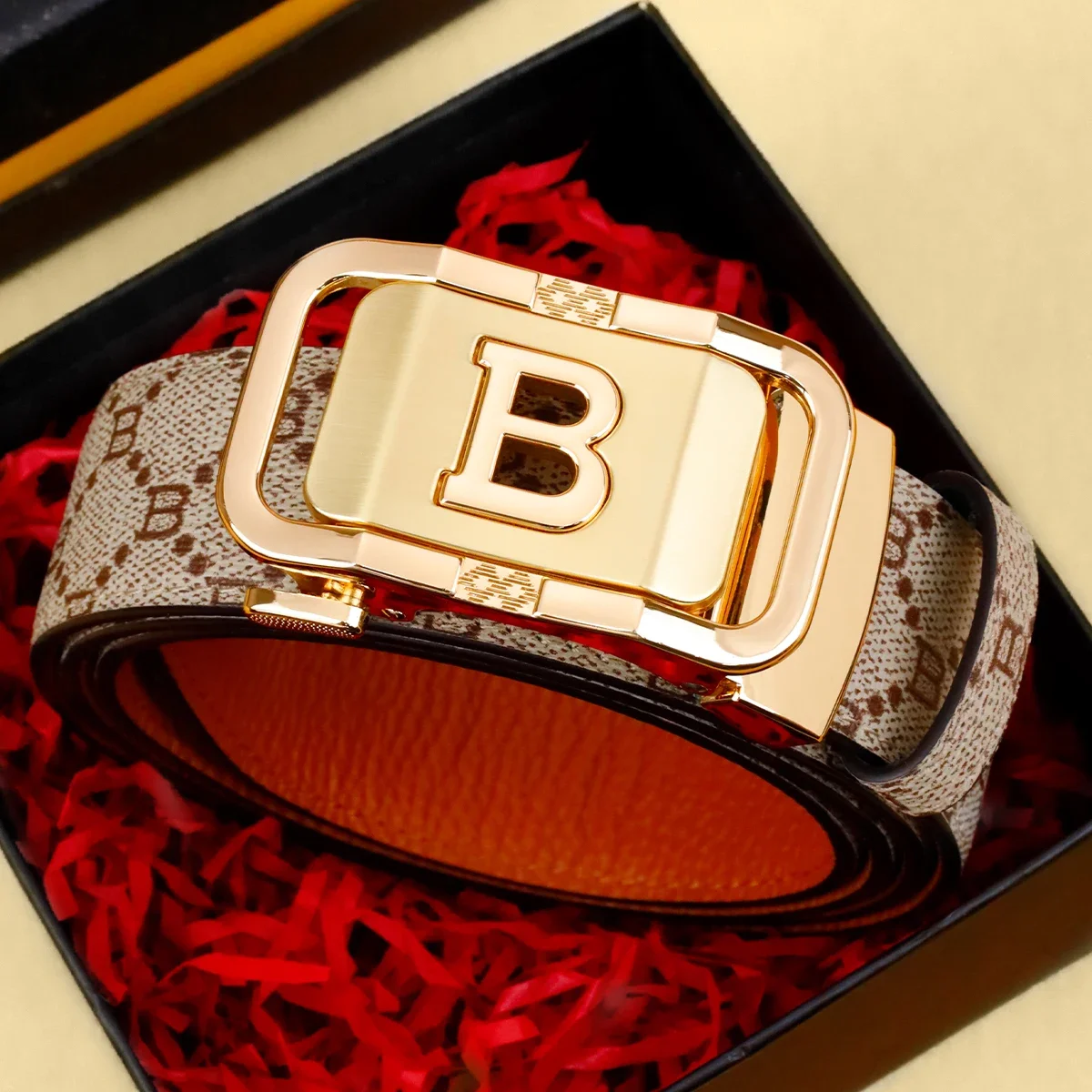 Men's Premium Leather Belt with Automatic Buckle - Casual & Business Style