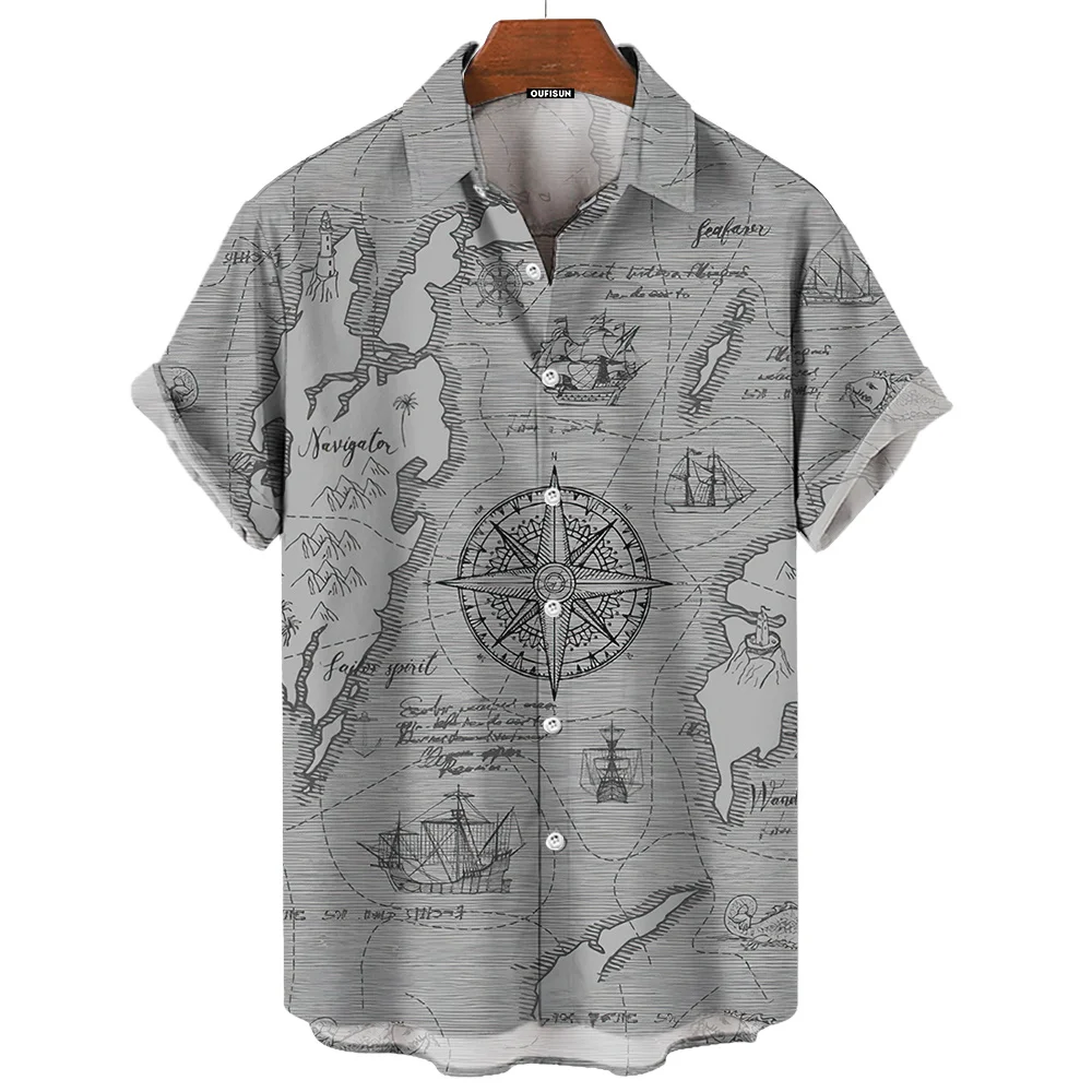 

Vintage Men'S Shirt 3d Sailing Boat Print Men Clothing Summer Casual Short Sleeve High Quality Top Tee Hawaiian Beach Sweatshirt