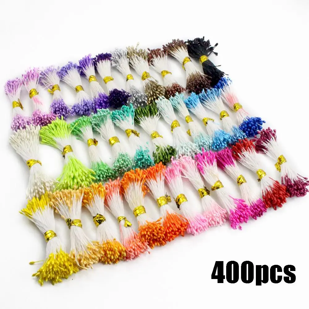 Artificial Flowers 400pcs Mini Flower Needlework Double Heads Hand-made DIY Floral Craft Flower Stamen Artificial Pearl Pistil