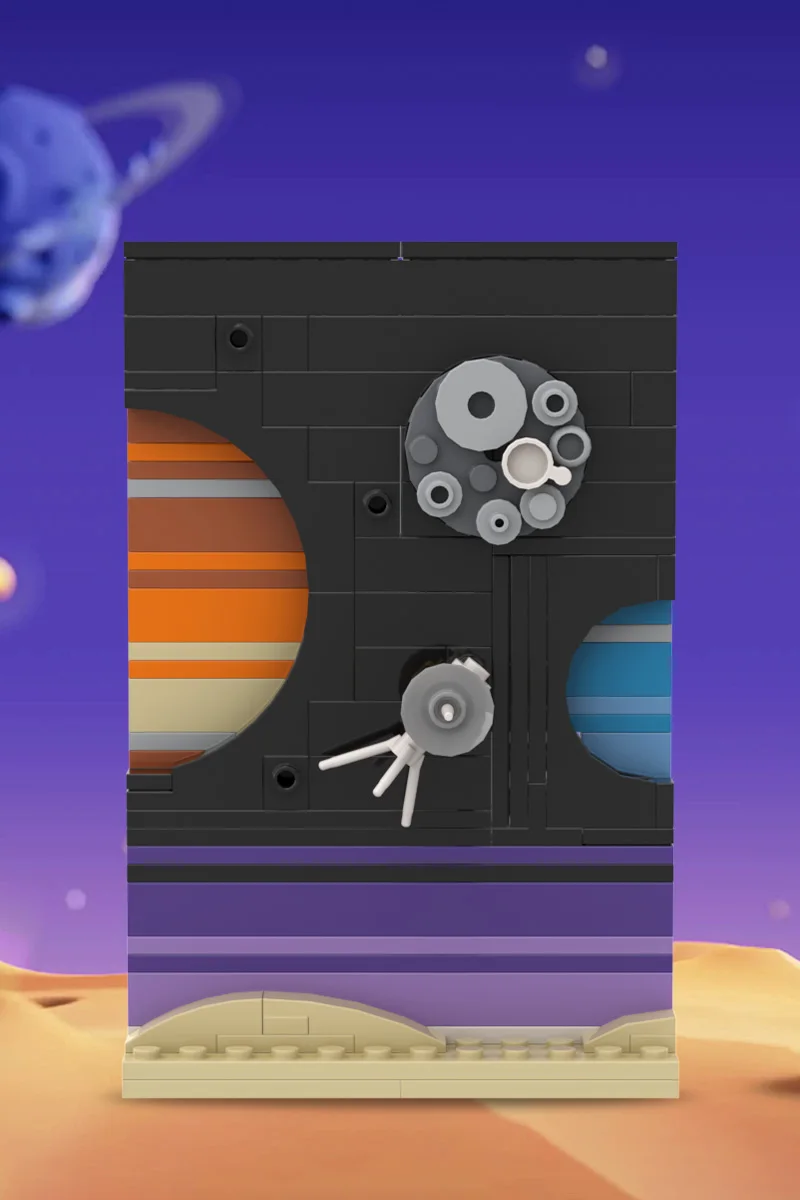 MOC Raum Geschichte Postkarte Modell Bausteine Raum Krieg Raum Alter Kunst Malerei Mond Rakete Schiff Zusammengebaute Ziegel Spielzeug DIY Geschenk – Detail 1