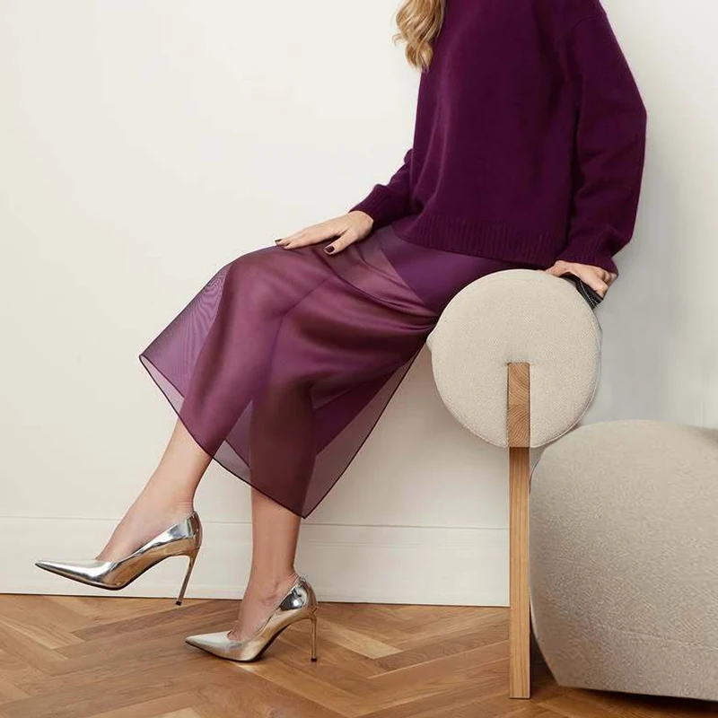 Trendy Black Mesh Skirts For Women Double-layer Design Female Thin Loose New Summer Sexy Perspective High Waist Slit Hip Skirt