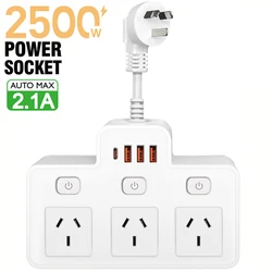 Australia AU Plug Power Strip with Independent Switch & USB - C Ports Charging Network Filter (AU Plug White)