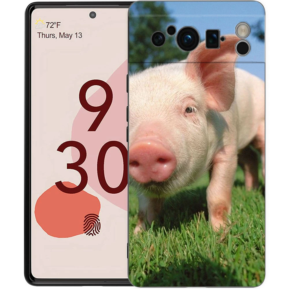 Adorable Pink Pig Shockproof TPU Phone Case - Soft Black Cover