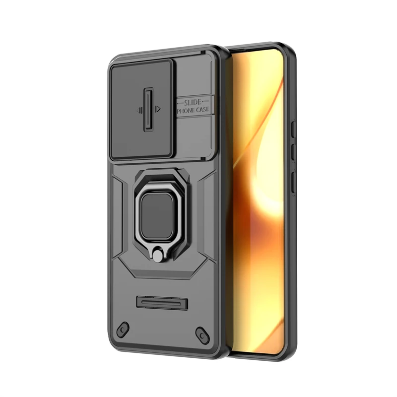 Durable Magnetic Ring Holder Case with Push Window & Shockproof Protection (6.8 inch)