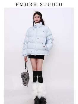 Giacca Parka blu da donna addensare caldo dolcevita a maniche lunghe cappotto imbottito cappotto vintage streetwear anni 2000 vestiti inverno 2024 1