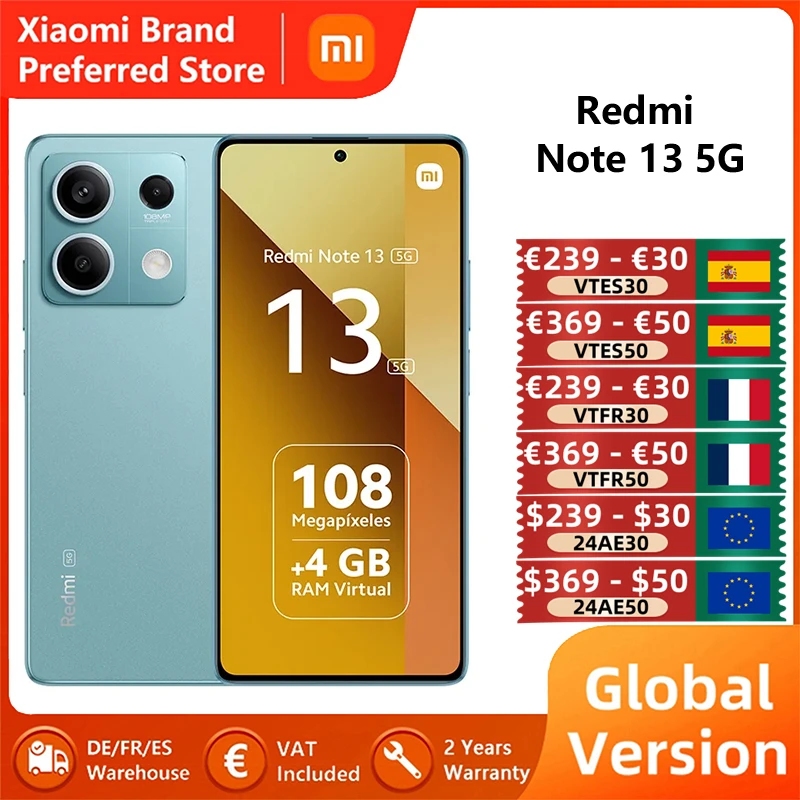 Global Versioxiaomi Redmi Note 13 5G Smartphone Mediatek Dimensity 6080 Nfc 6.67 "Display 108Mp Fotocamera 33W Ricarica Rapida 5000Mah