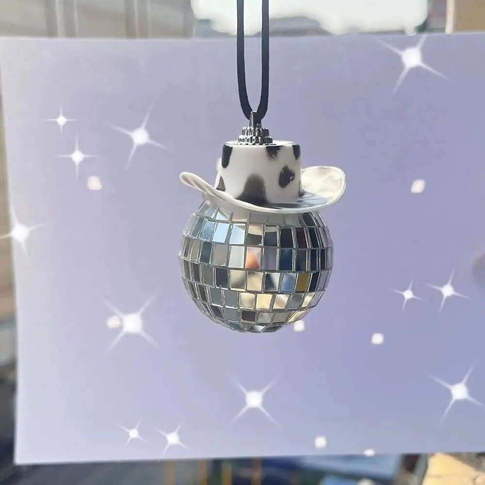 Description Picture 3 of itemDisco Ball with Cowboy Hat for Car Rear View Charm Decoration Reflective Hanging Ornament for Birthday Party Wedding Supplies