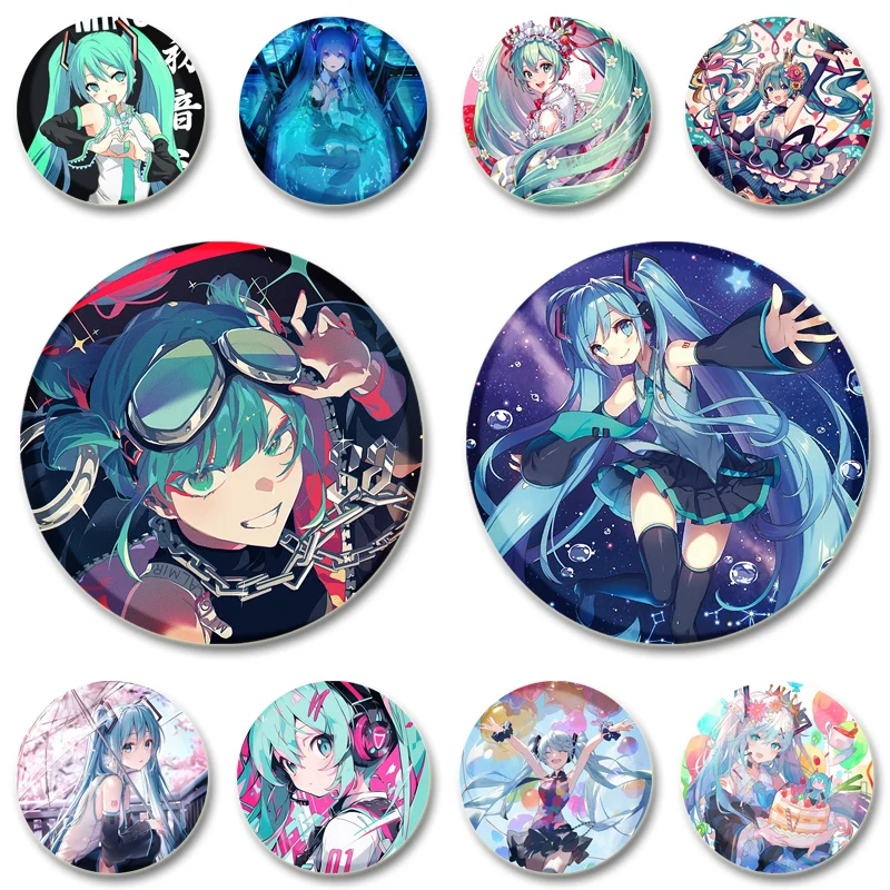

Hatsune Miku Cartoon Figure Brooches Cosplay Singer Exquisit Badge for Collar Backpack Hat Accessory Handmade Enamel Pin 44/58mm